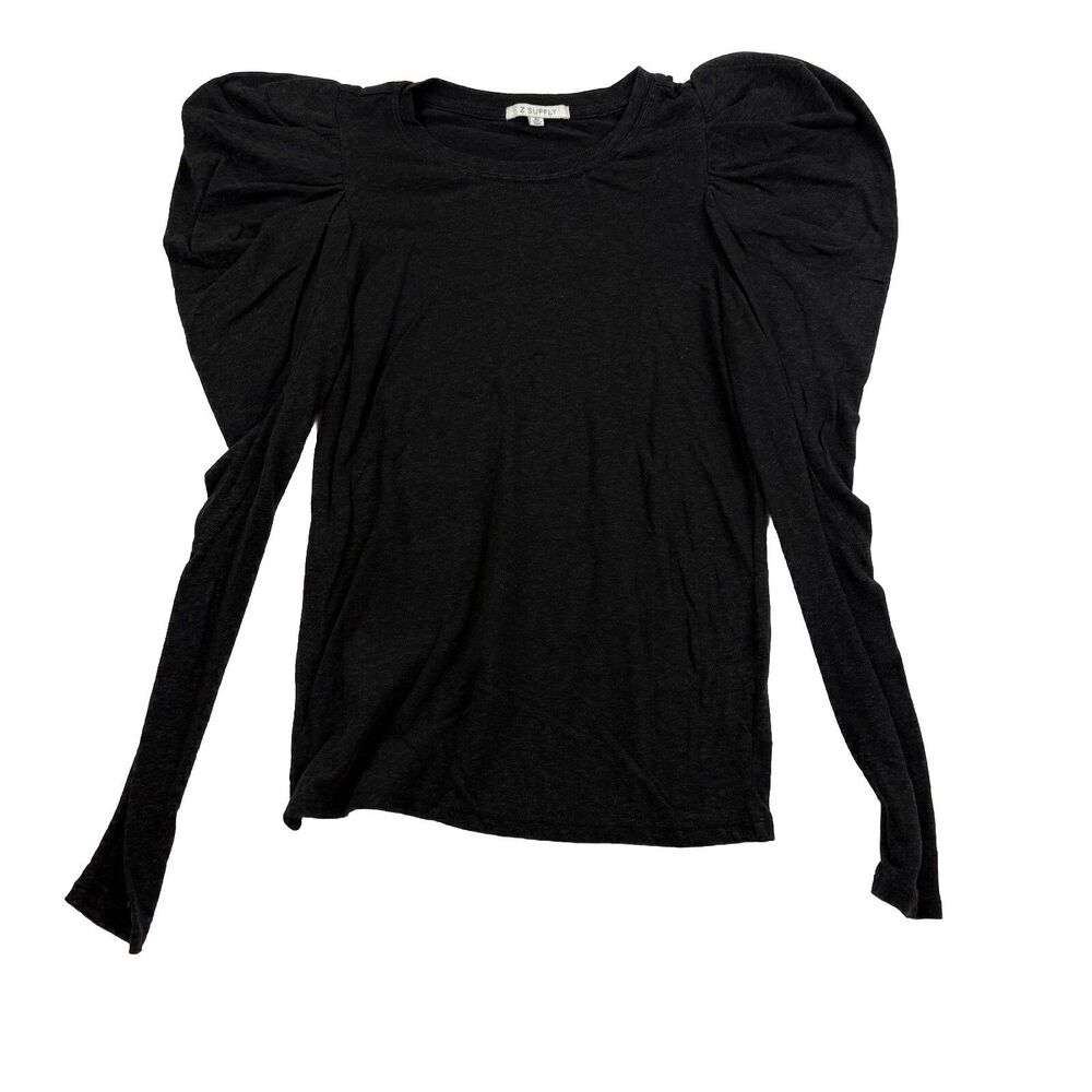 Z Supply Puffy Shoulder Elephant Ear Long Sleeve Womens XS Charcoal Dark Gray